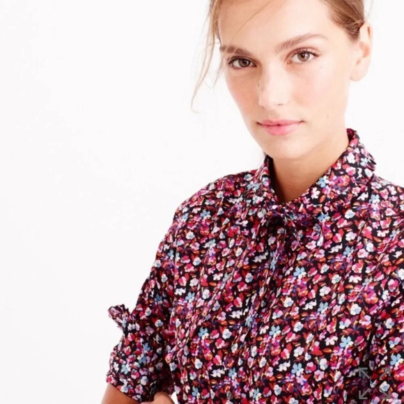 J Crew Tie Neck Tuxedo Shirt Ruffles Liberty Art Fabrics Sarah Print - Picture 12 of 12